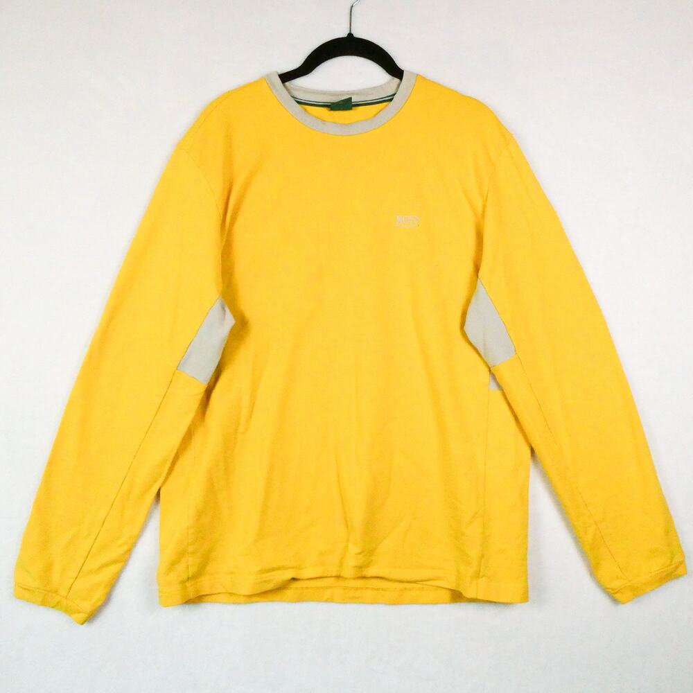 Hugo Boss Yellow Gray Long Sleeve Ringer T-Shirt Size XL Sporty Athleisure Soft
